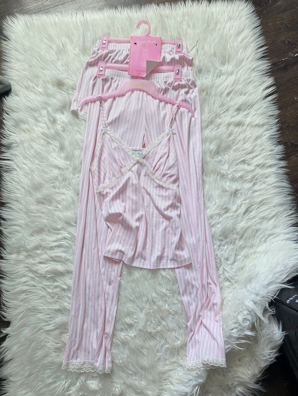 Soft Pink Striped Lace-Trim Pajama Set - Women's Sleepwear